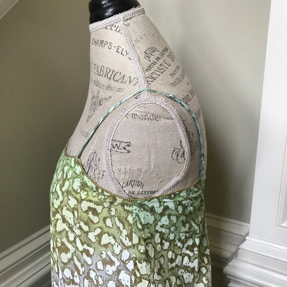 Juliet Dunn Mini Dress Womens 1 Small Green Blue Sleeveless Cotton Tiered Gold - Picture 9 of 11